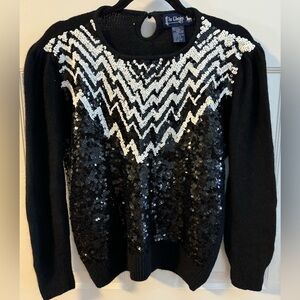 VTG Le Chois Sequin Sweater Womens LG Black Silk Mohair Blend Abstract Retro 90s